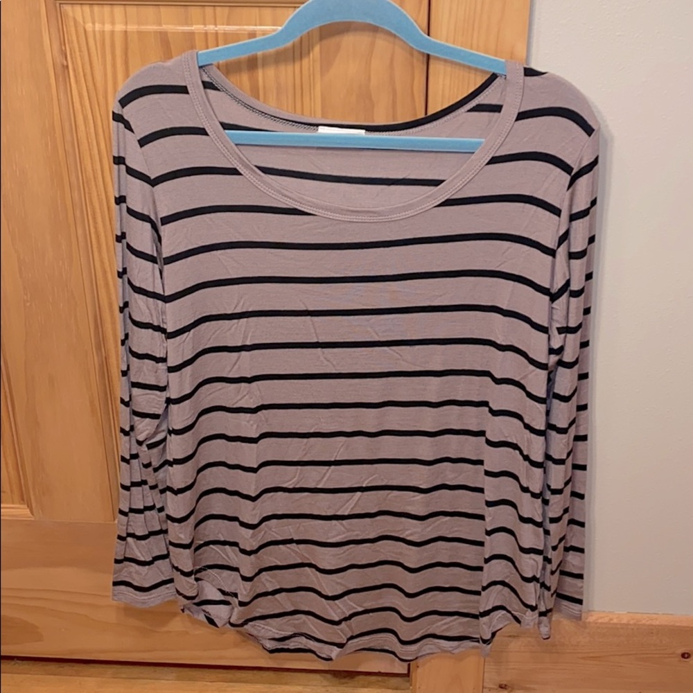 Taupe and black striped long sleeve shirt